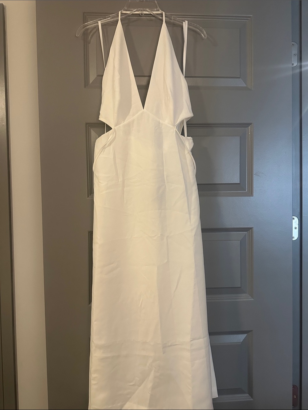 Halston Heritage White Plunging Halter Maxi Dress